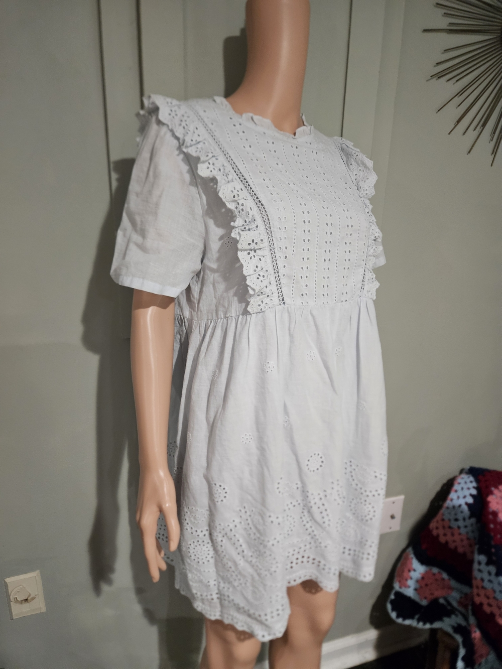 Light Blue Eyelet Ruffle Short Dress - Women's - Picture 7 of 16